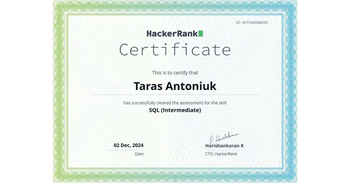 SQL Intermediate Certificate