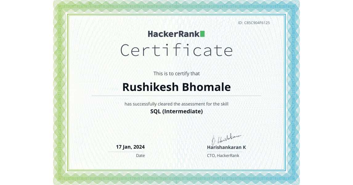 SQL (Intermediate) Certificate