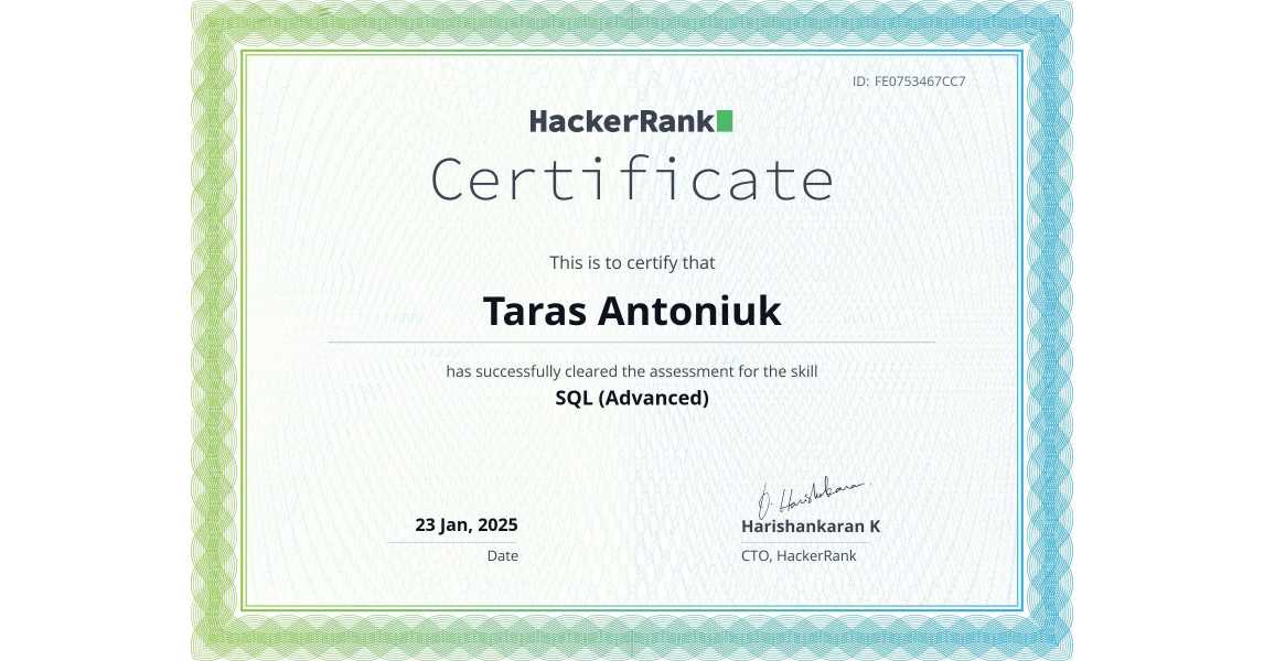SQL Advanced Certificate